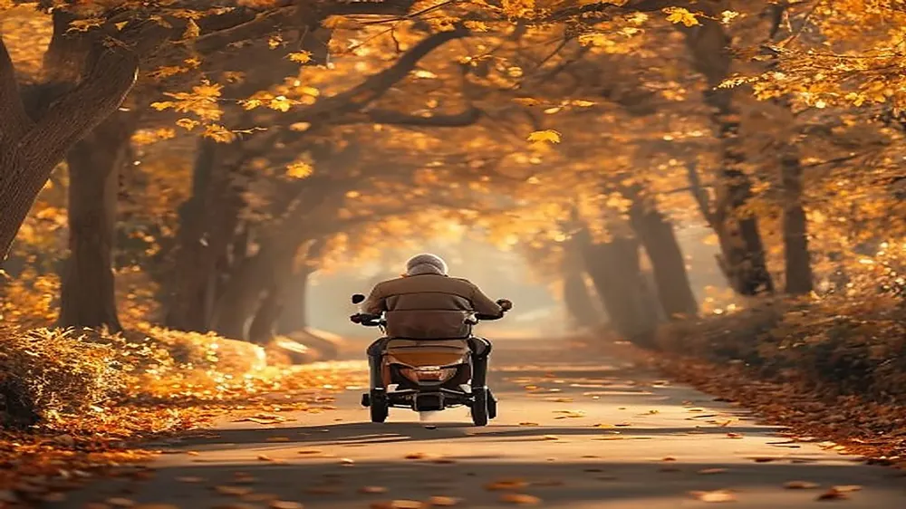 Senior bekijkt rustig thuis de prijzen van scootmobielen